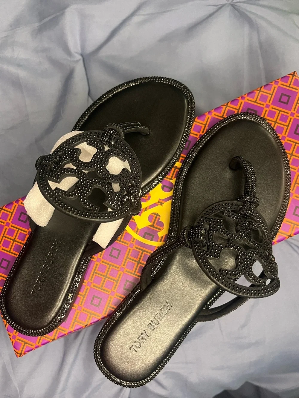 Tory Burch Black Miller Logo Beaded Sandals